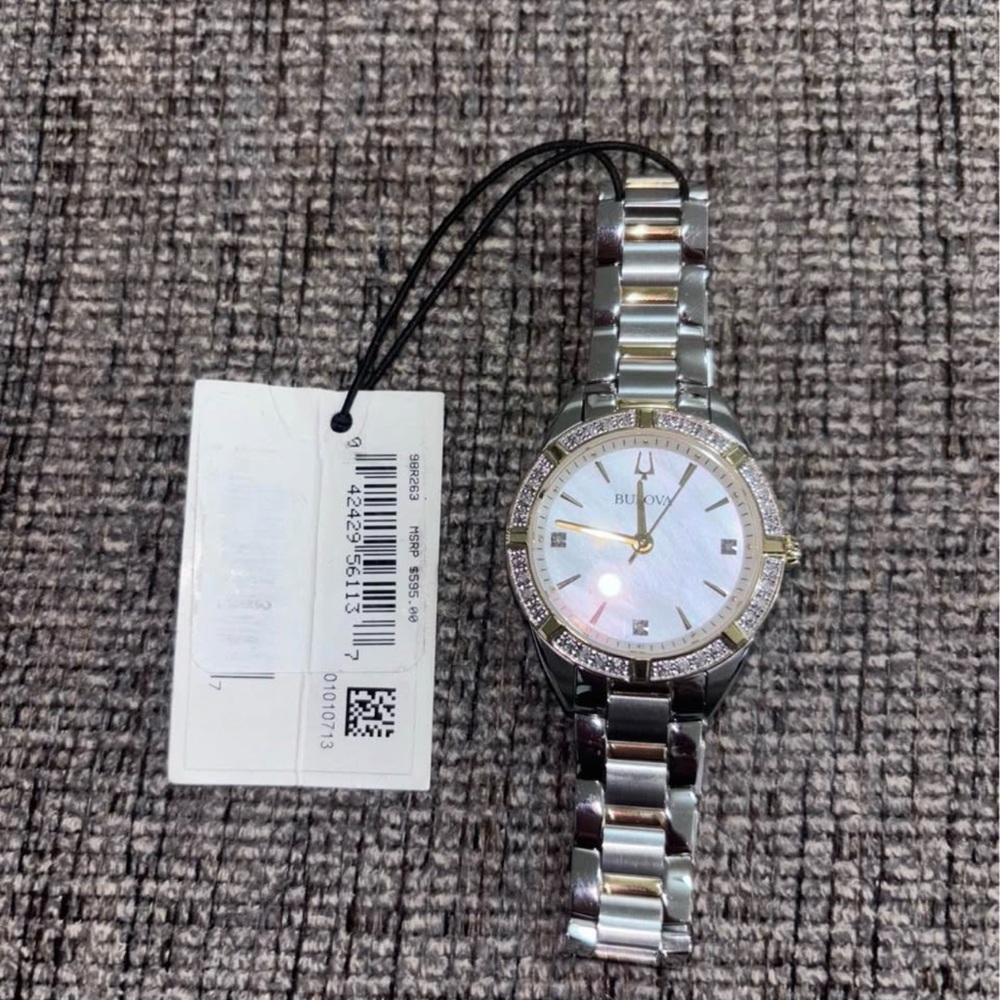 Bulova Silver and Gold Two-Tone Crystal Accent Women's Watch